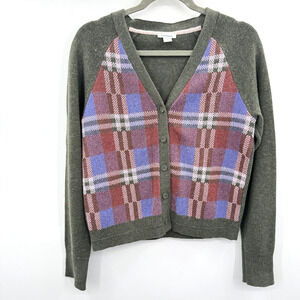 Sundance Clare Plaid Cardigan Sz S Green Cotton V-Neck Boho Academia Preppy